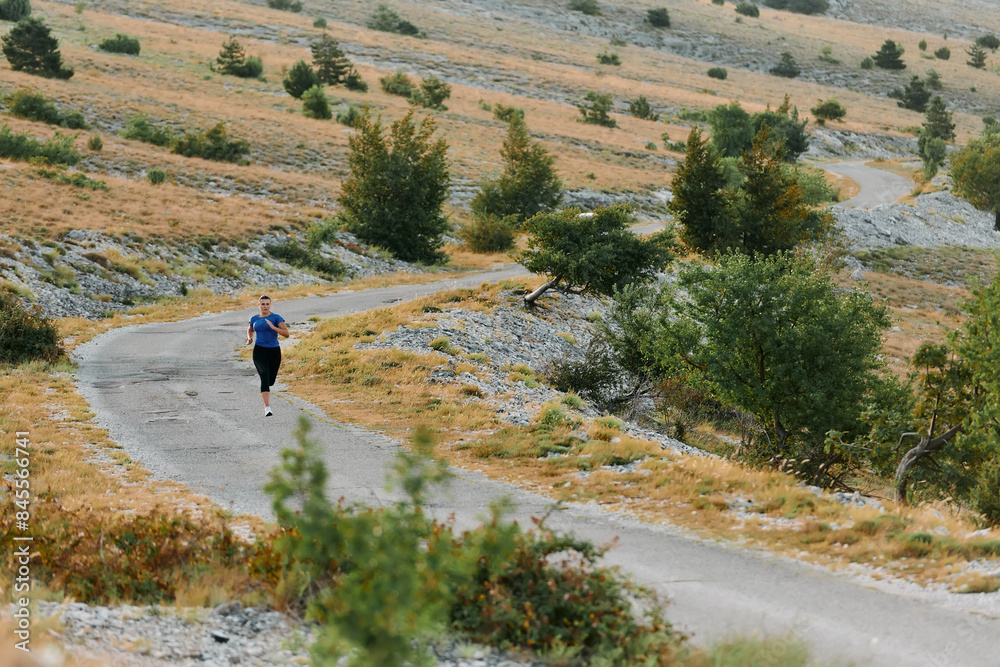 Empowered Runner Embracing Nature's Beauty on a Serene Morning Trail. Empowered Runner Embracing Nature's Beauty on a Serene Morning Trail.