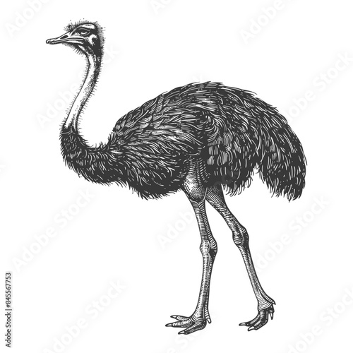 ostrich animal full body with engraving style