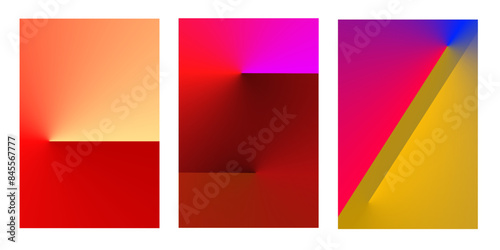 Abstract gradient poster background vector set. Minimalist style cover template with vibrant geometric prism shapes collection. Ideal design for social media, cover, banner, flyer