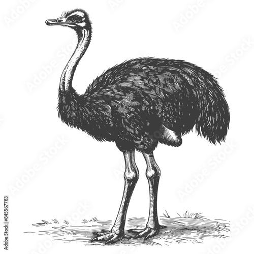 ostrich animal full body with engraving style