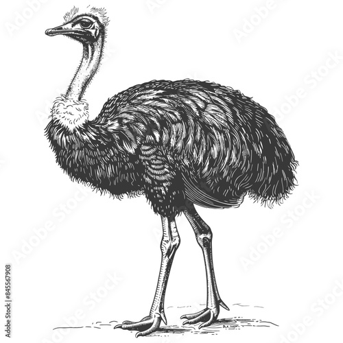 ostrich animal full body with engraving style