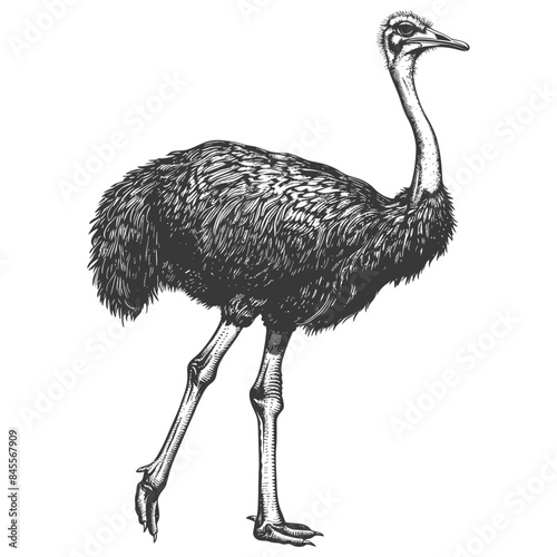 ostrich animal full body with engraving style