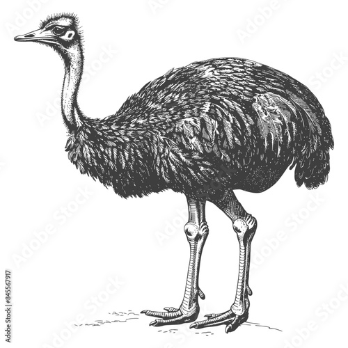 ostrich animal full body with engraving style
