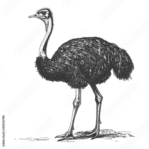 ostrich animal full body with engraving style