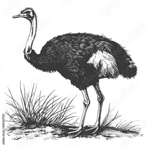 ostrich animal full body with engraving style