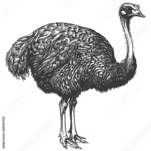 ostrich animal full body with engraving style