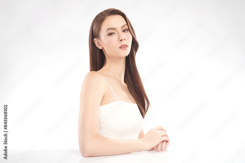 Beautiful young woman with clean fresh skin on white background, Face care, Facial treatment, Cosmetology, beauty and spa, women portrait. Beautiful young woman with clean fresh skin on white background, Face care, Facial treatment, Cosmetology, beauty and spa, women portrait.