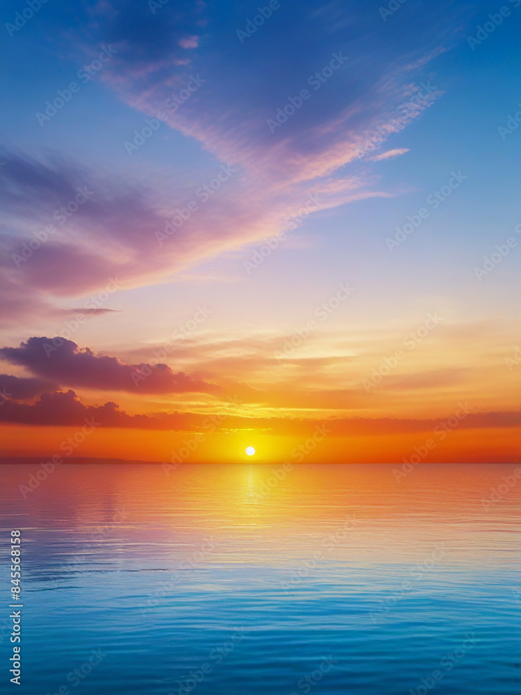 Fototapeta premium Beautiful sunset over the sea. Reflections of the sky at twilight and the sea for leisure travel on holidays