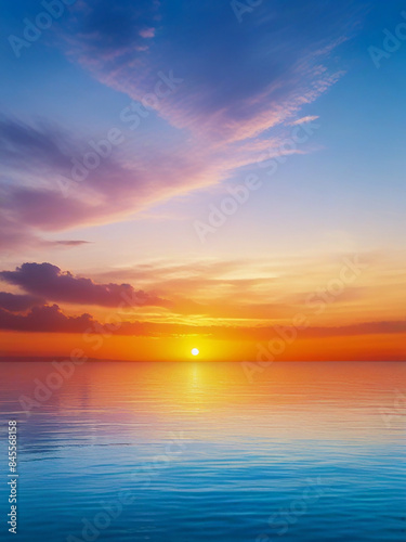 Beautiful sunset over the sea. Reflections of the sky at twilight and the sea for leisure travel on holidays