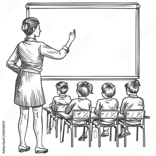 outline illustration for positive classroom for teacher teach in front class