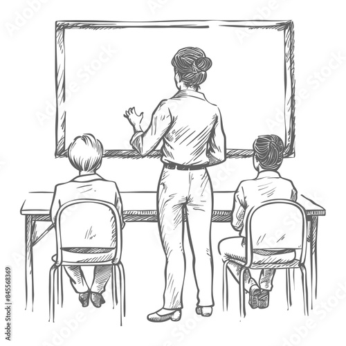 outline illustration for positive classroom for teacher teach in front class