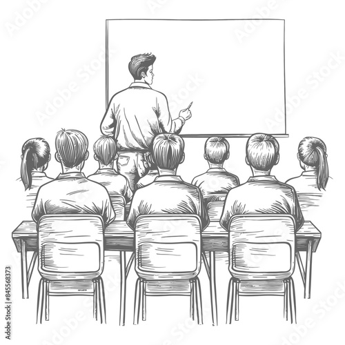 outline illustration for positive classroom for teacher teach in front class