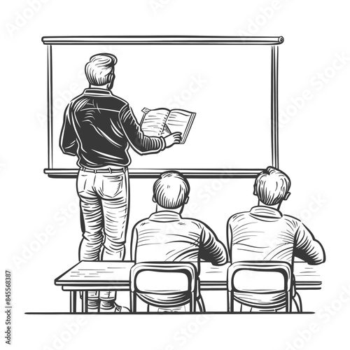 outline illustration for positive classroom for teacher teach in front class