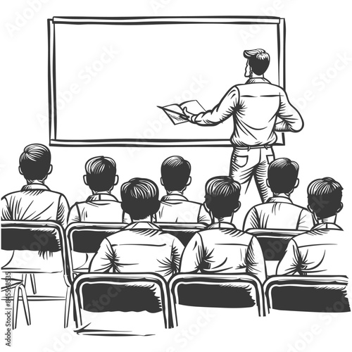 outline illustration for positive classroom for teacher teach in front class