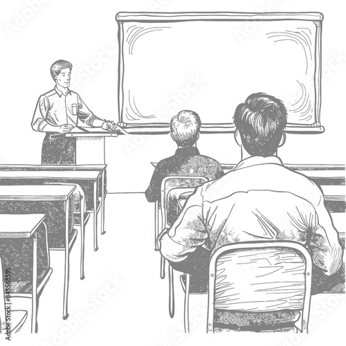 outline illustration for positive classroom for teacher teach in front class