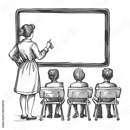 outline illustration for positive classroom for teacher teach in front class