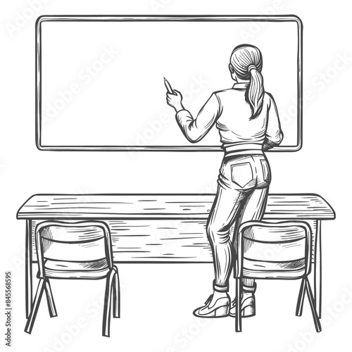 outline illustration for positive classroom for teacher teach in front class