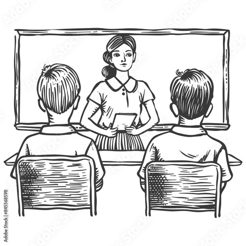 outline illustration for positive classroom for teacher teach in front class