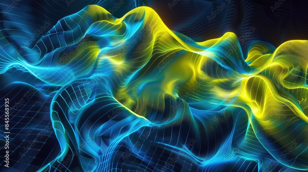 Naklejka premium Dynamic neon yellow and blue flowing lines creating an energetic, playful design.