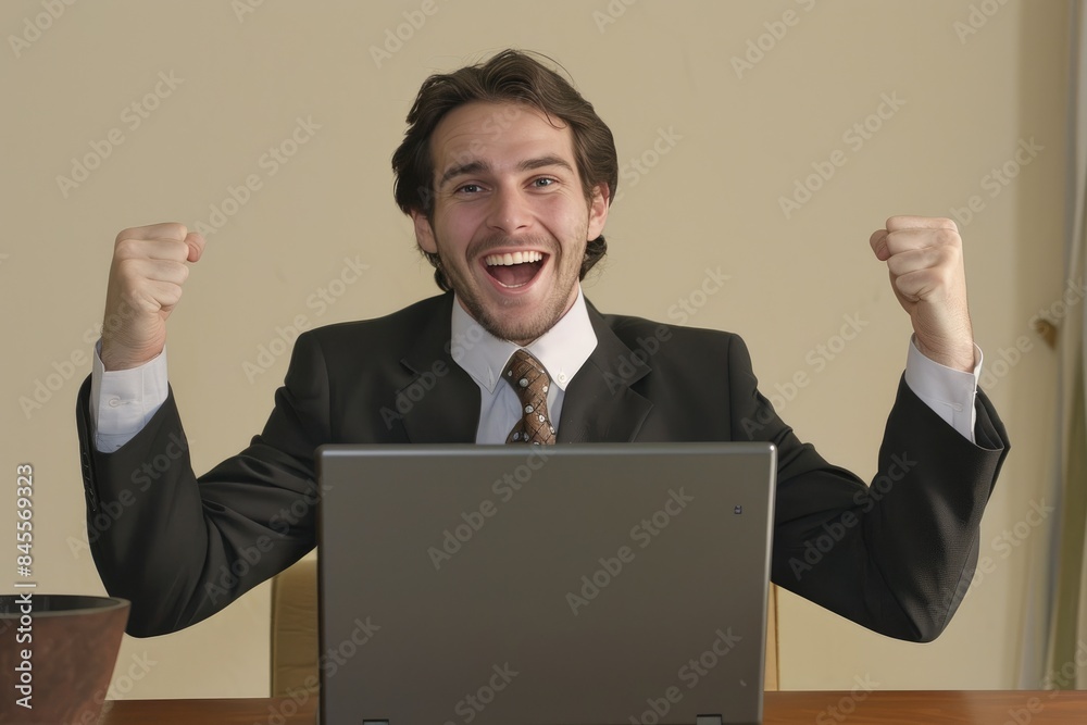 Corporate Connectivity: Happy Businessman Thriving with Technology Corporate Connectivity: Happy Businessman Thriving with Technology