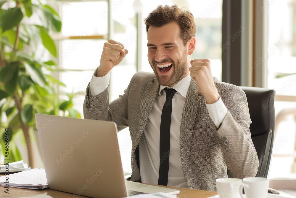 Telecommuting Triumph: Successful Man Navigating Virtual Office Telecommuting Triumph: Successful Man Navigating Virtual Office