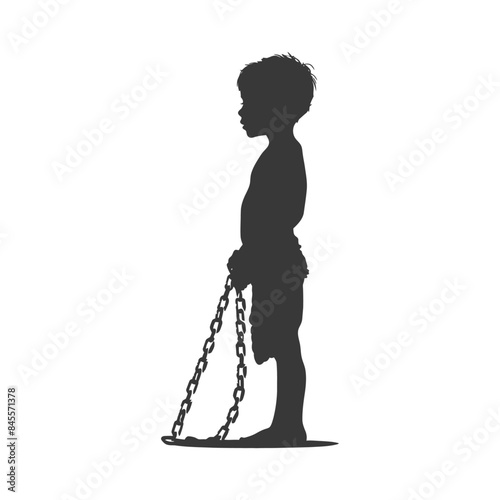 Chained Innocence: Child Silhouette with Heavy Chains, Symbol of Oppression & Hope.