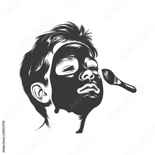 Child with Black Facial Mask: Stylized Illustration of Skincare Treatment.