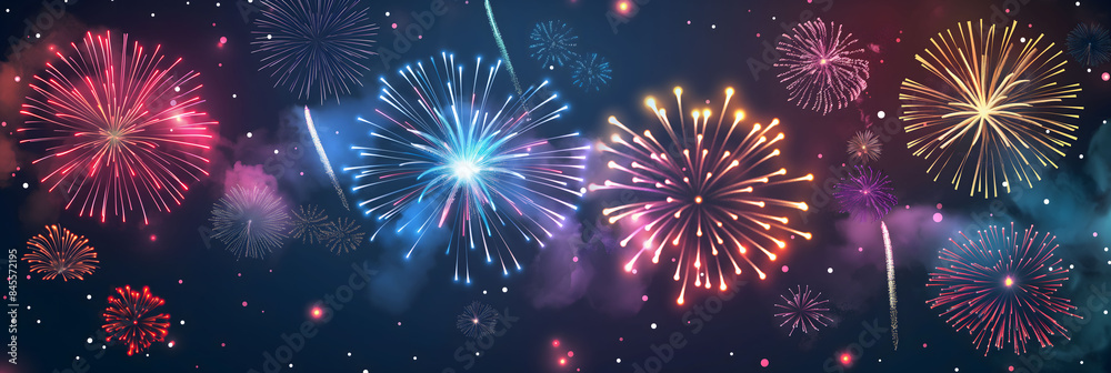 Fototapeta premium Dazzling Fireworks Display Illuminates the Night Sky with Colorful Explosions