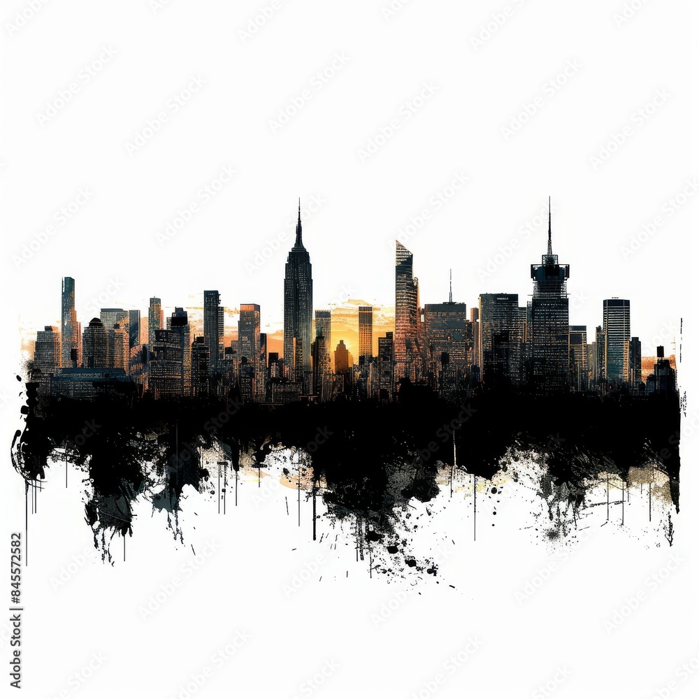 ast Post-Apocalyptic City Skyline at Sunset - Premium Pen Tool Cutout isolated on white background ast Post-Apocalyptic City Skyline at Sunset - Premium Pen Tool Cutout isolated on white background