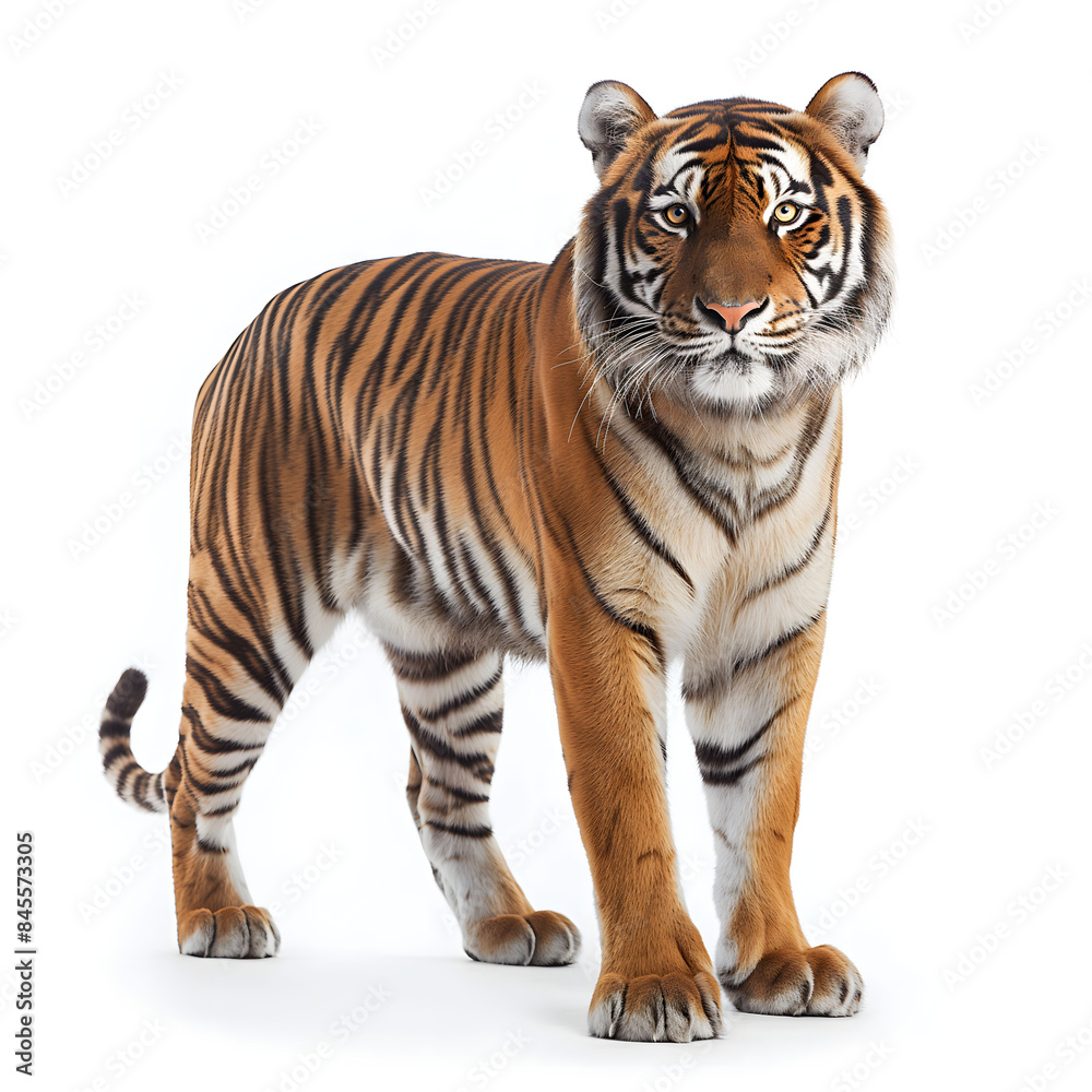 Obraz premium Majestic Adult Bengal Tiger Isolated on White Background