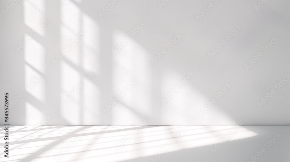 Minimalist interior design with realistic shadows and soft light, white background for product presentation Minimalist interior design with realistic shadows and soft light, white background for product presentation