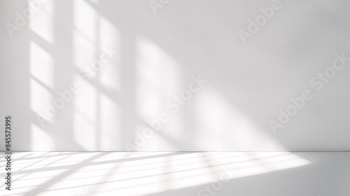 Minimalist interior design with realistic shadows and soft light, white background for product presentation
