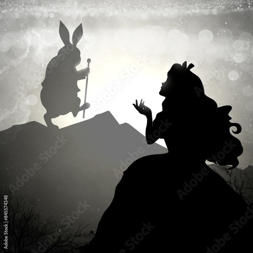Alice and Rabbit in Wonderland silhouette art