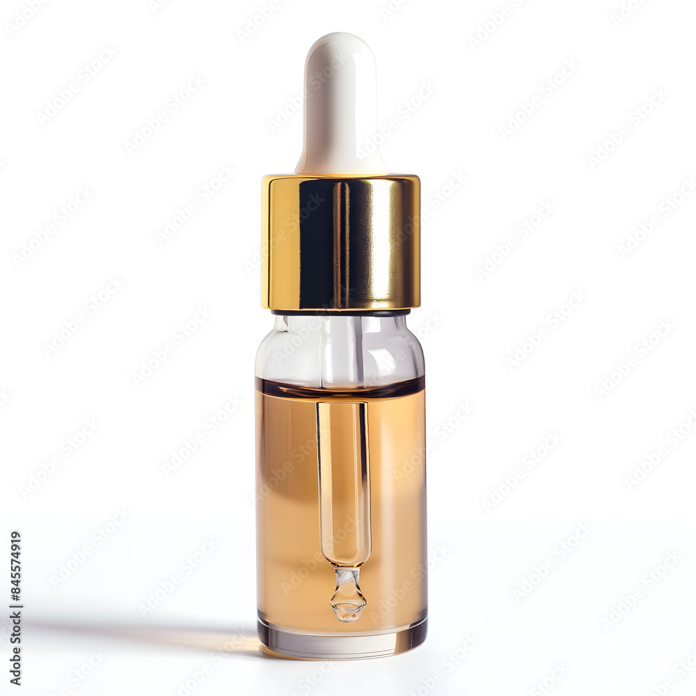 Elegant Cosmetic Dropper Bottle with Golden Details on White Elegant Cosmetic Dropper Bottle with Golden Details on White