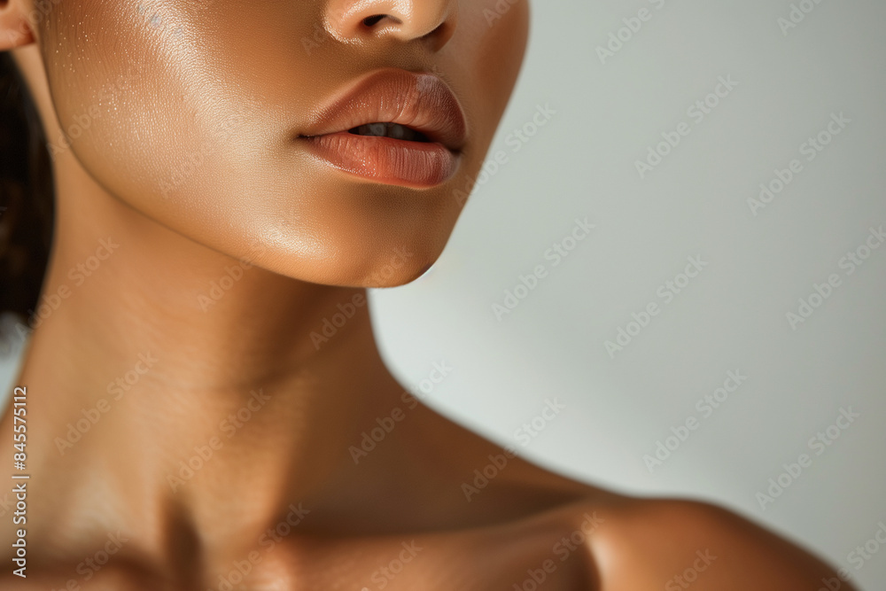 Close up glamour portrait of a model with perfect skin and luminous makeup Close up glamour portrait of a model with perfect skin and luminous makeup