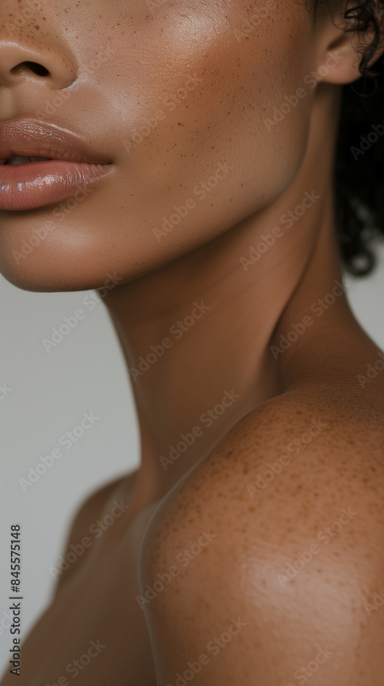Close up glamour portrait of a model with perfect skin and luminous makeup