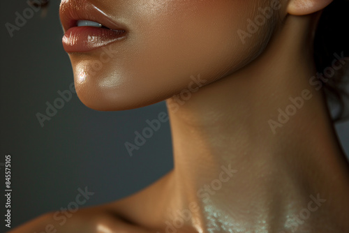 Close up glamour portrait of a model with perfect skin and luminous makeup