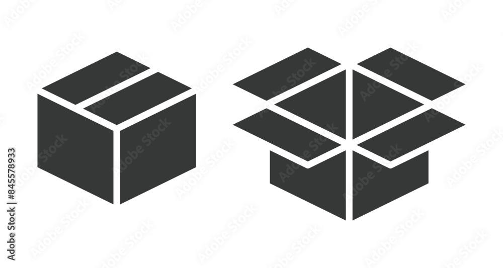 vector icon illustration of a closed and open box with a black theme vector icon illustration of a closed and open box with a black theme