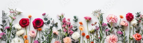 Creative Layout with Beautiful Flowers on White Background 