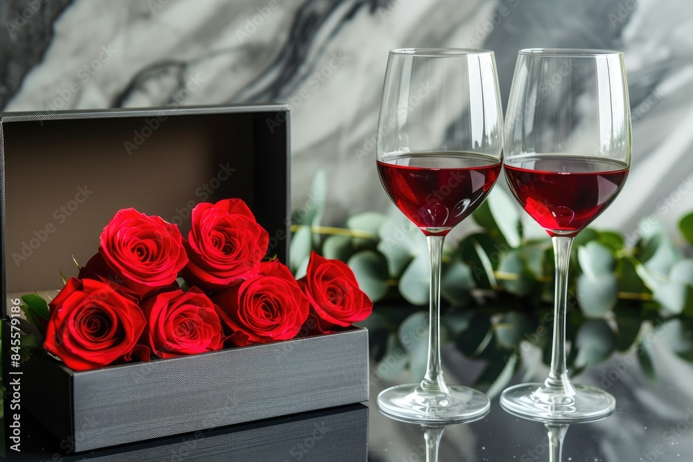 Romantic Wine Glasses and Roses Arrangement Romantic Wine Glasses and Roses Arrangement