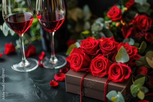 Wine Gift Box with Romantic Roses