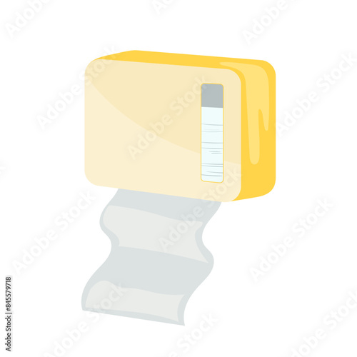 Hand paper towel wall dispenser, cartoon napkin holder vector illustration isolated on white