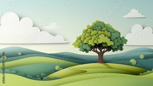 Papercut Tree on Rolling Hills