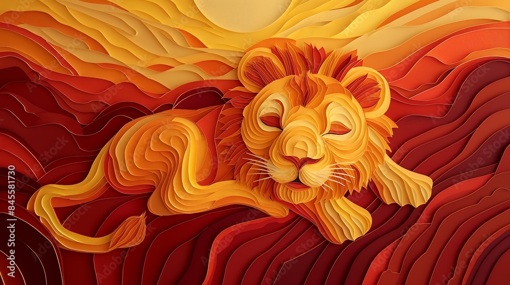 Paper Cut Lion Cub in Sunset Paper Cut Lion Cub in Sunset