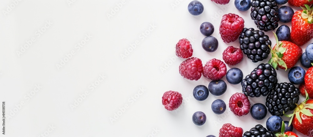 A Variety of Berries Arranged in a Frame Against a White Background A Variety of Berries Arranged in a Frame Against a White Background