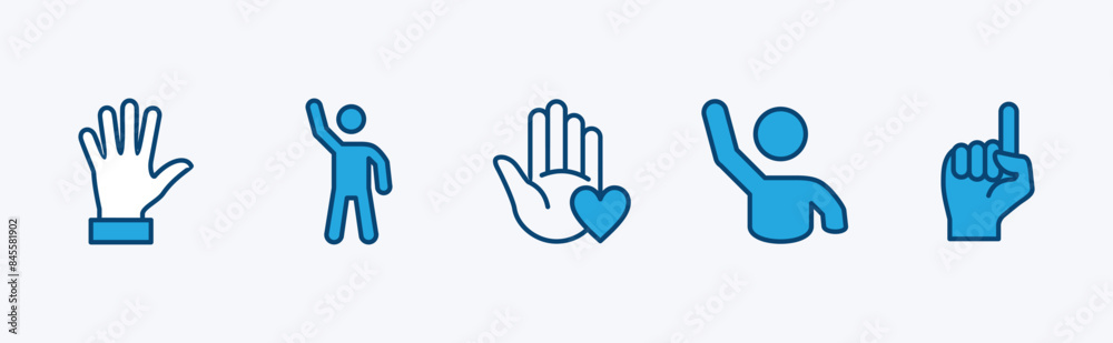 Obraz premium Set of volunteer icon. Containing care, support, point hand fingers, donation, forefinger, solidarity, assistance, hope, social, partnership. Vector illustration