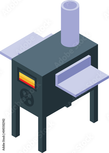 Modern metal foundry furnace with a chimney, heating and melting metal for casting