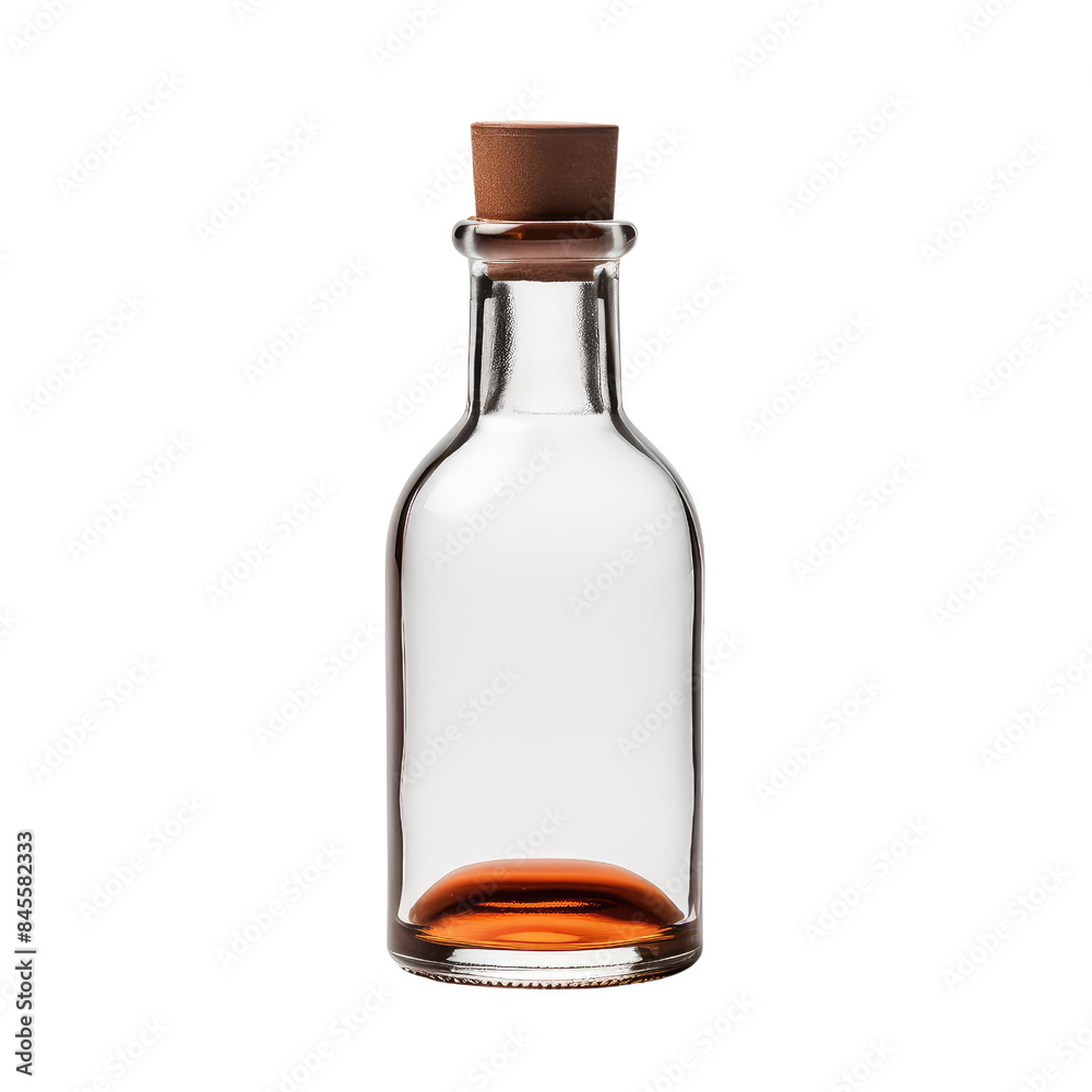 Small transparent bottle with brown cork isolated on transparent background Small transparent bottle with brown cork isolated on transparent background