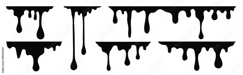 Black dripping oil stain, melt drips , liquid, ink silhouettes isolated vector illustration. Black dripping oil stain, melt drips , liquid, ink silhouettes isolated vector illustration.