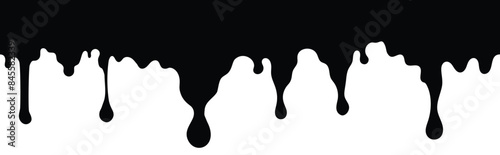Black dripping oil stain, melt drips , liquid, ink silhouettes isolated vector illustration.